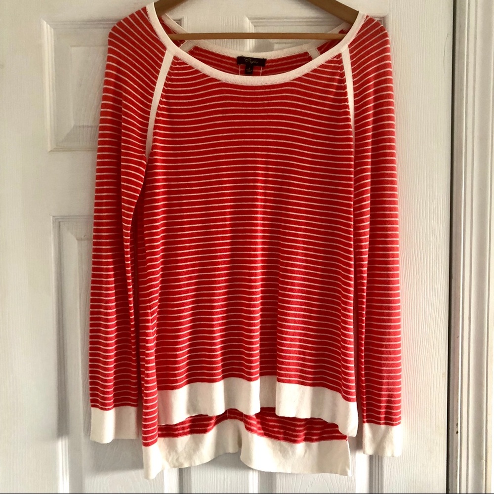 Lightweight sweater. Coral and white stripe. Sz s